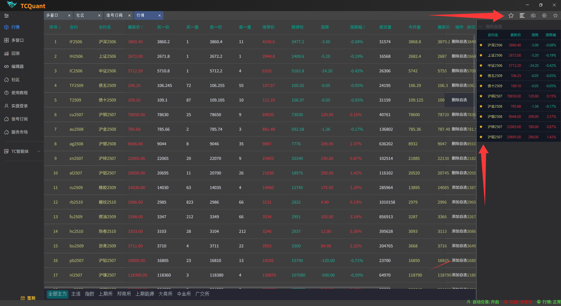 通过自选列表添加合约